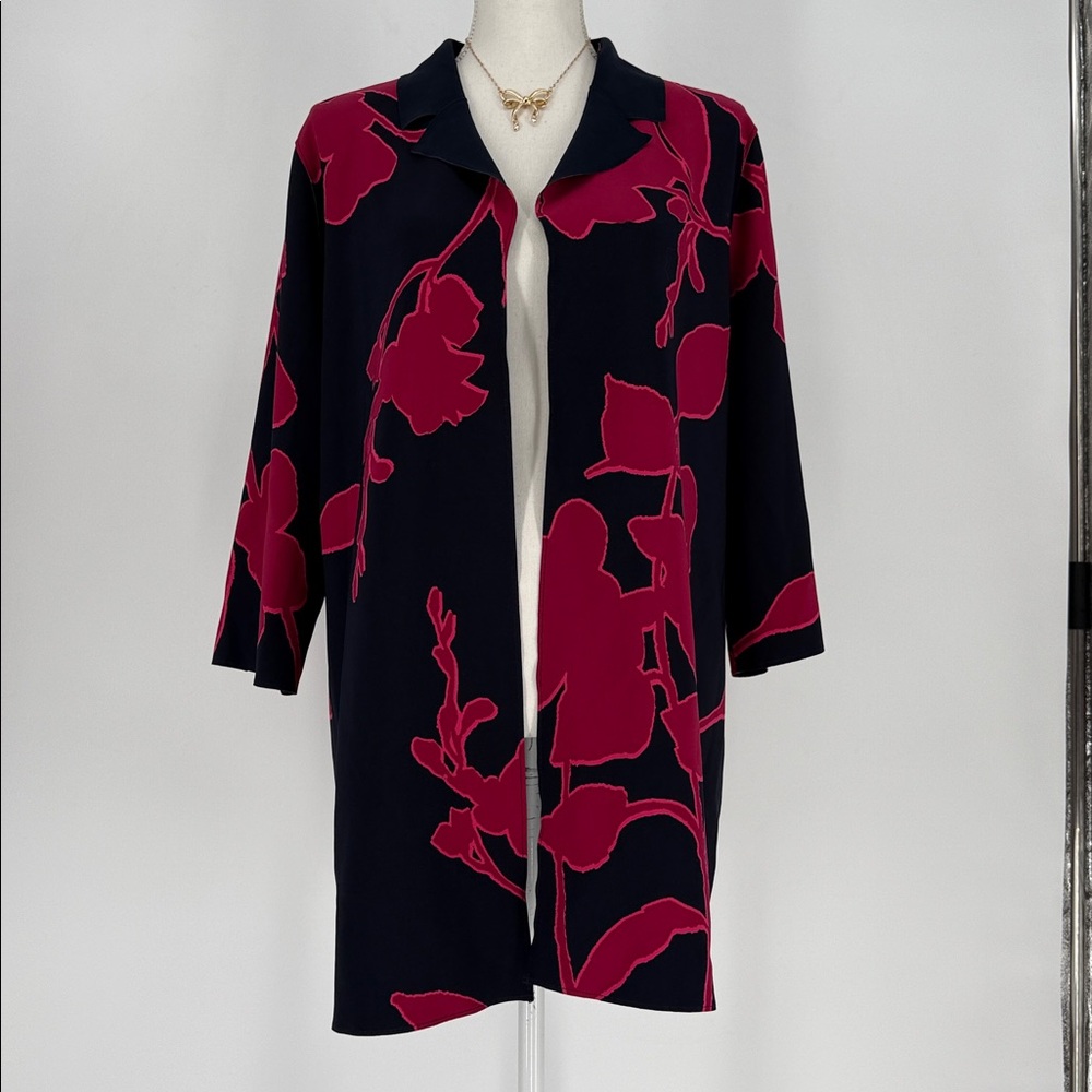 Chico's Navy and Berry Floral Open Blazer